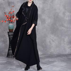 Wide Lapel Long Winter Black Coat