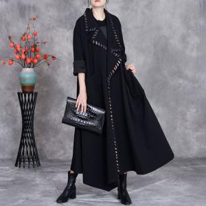 Wide Lapel Long Winter Black Coat