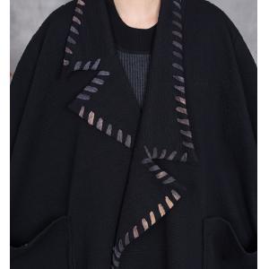 Wide Lapel Long Winter Black Coat