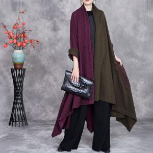 Asymmetrical Bi-Colored Plus Size Sweater Cardigan