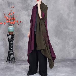 Asymmetrical Bi-Colored Plus Size Sweater Cardigan