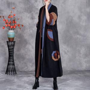 Puff Sleeves Colorful Patchwork Knit Cardigan Coat