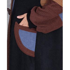 Puff Sleeves Colorful Patchwork Knit Cardigan Coat