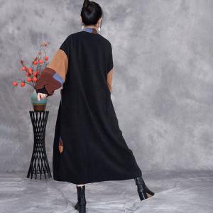 Puff Sleeves Colorful Patchwork Knit Cardigan Coat