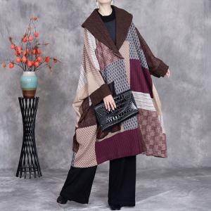 Colored Patterned Wide Lapel Large Designer Cape Coat