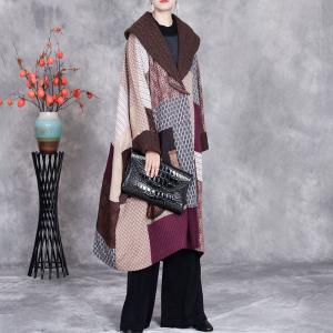 Colored Patterned Wide Lapel Large Designer Cape Coat