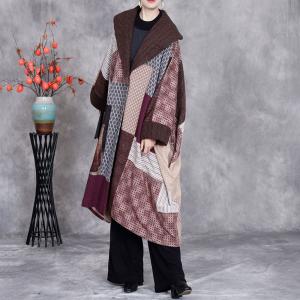 Colored Patterned Wide Lapel Large Designer Cape Coat