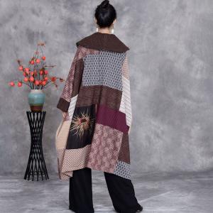 Colored Patterned Wide Lapel Large Designer Cape Coat