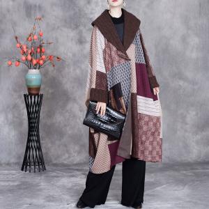 Colored Patterned Wide Lapel Large Designer Cape Coat