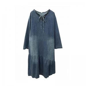 Lace Up Collar Stone Wash Denim Fishtail Dress