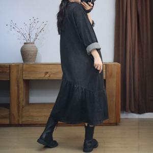 Lace Up Collar Stone Wash Denim Fishtail Dress