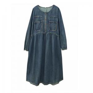 Chest Pockets High Waist A-Line Jean Dress