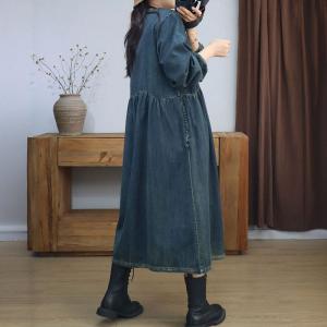 Chest Pockets High Waist A-Line Jean Dress