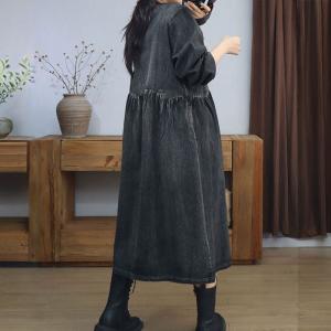 Chest Pockets High Waist A-Line Jean Dress