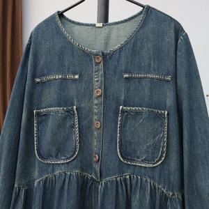 Chest Pockets High Waist A-Line Jean Dress