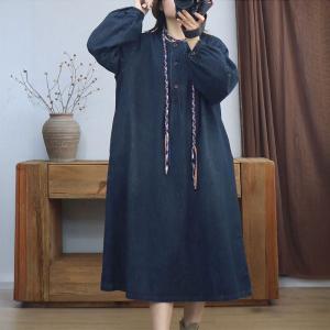 Loose-Fitting Puff Sleeves Denim Shift Dress