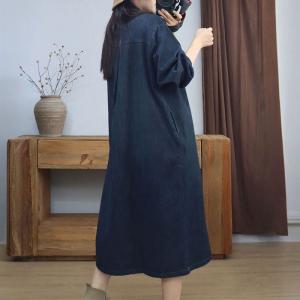 Loose-Fitting Puff Sleeves Denim Shift Dress