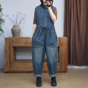 High Collar Tied Waist Sleeveless Jumpsuits