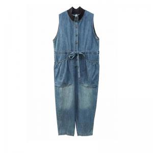 High Collar Tied Waist Sleeveless Jumpsuits
