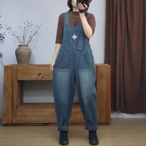 Side Buttons Patched Pockets Ladies Gardening Overalls