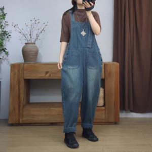 Side Buttons Patched Pockets Ladies Gardening Overalls