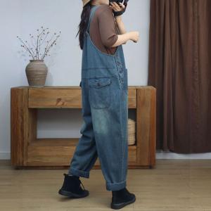 Side Buttons Patched Pockets Ladies Gardening Overalls