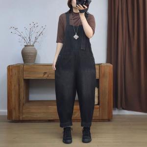 Side Buttons Patched Pockets Ladies Gardening Overalls