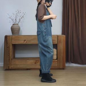 Side Buttons Patched Pockets Ladies Gardening Overalls