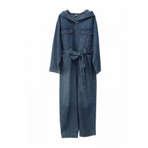 BF Style Tied Waist Jean Hooded Jumpsuits