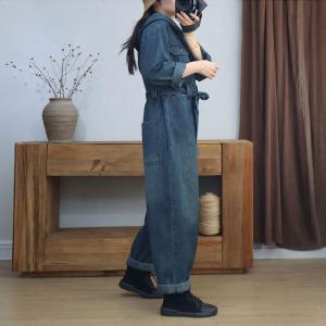 BF Style Tied Waist Jean Hooded Jumpsuits