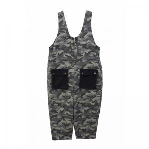 Black Pockets Front Zip Sleeveless Camo Overalls