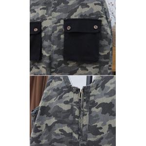 Black Pockets Front Zip Sleeveless Camo Overalls