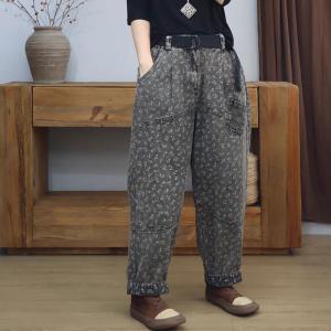 Black Gray Floral High Rise Jeans for Women