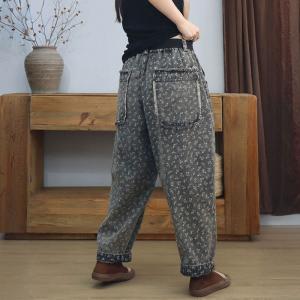 Black Gray Floral High Rise Jeans for Women