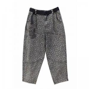 Black Gray Floral High Rise Jeans for Women