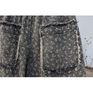 Black Gray Floral High Rise Jeans for Women