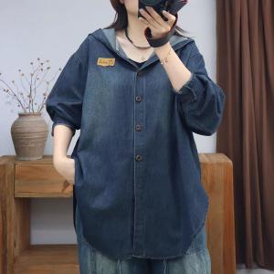 Asymmetrical Oversized Hooded Jean Jacket