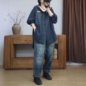 Asymmetrical Oversized Hooded Jean Jacket