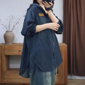 Asymmetrical Oversized Hooded Jean Jacket
