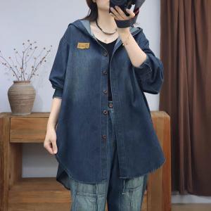 Asymmetrical Oversized Hooded Jean Jacket