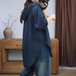 Asymmetrical Oversized Hooded Jean Jacket