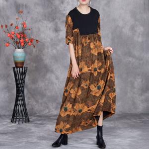 Sunflowers Printed Loose Winter Senior Women Dress