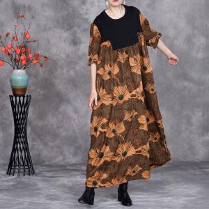Sunflowers Printed Loose Winter Senior Women Dress