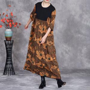 Sunflowers Printed Loose Winter Senior Women Dress