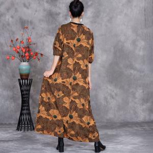 Sunflowers Printed Loose Winter Senior Women Dress
