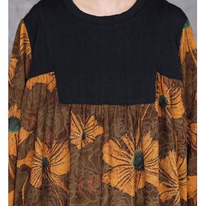 Sunflowers Printed Loose Winter Senior Women Dress