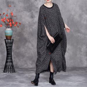 Striped Pocket Bat Sleeves Plus Size Woolen Caftan