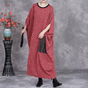 Striped Pocket Bat Sleeves Plus Size Woolen Caftan