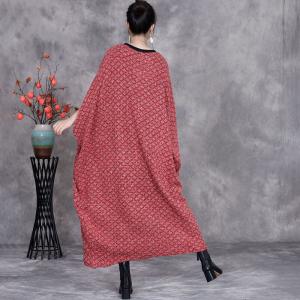 Striped Pocket Bat Sleeves Plus Size Woolen Caftan