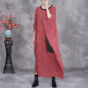 Striped Pocket Bat Sleeves Plus Size Woolen Caftan